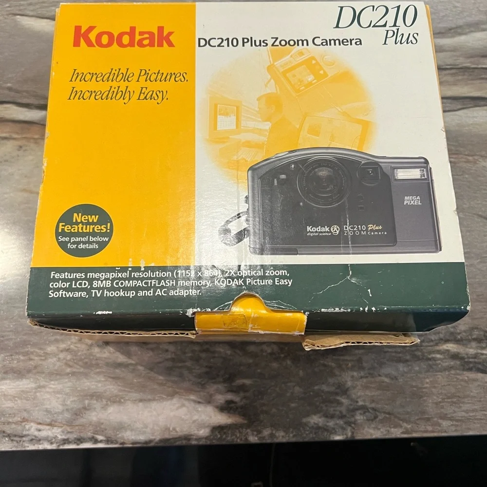 Vintage Kodak DC210 Plus Zoom Camera Box - Yellow and White with Red Logo